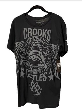 Crooks & Castles Black Graphic Tee with Gray All-Over Print